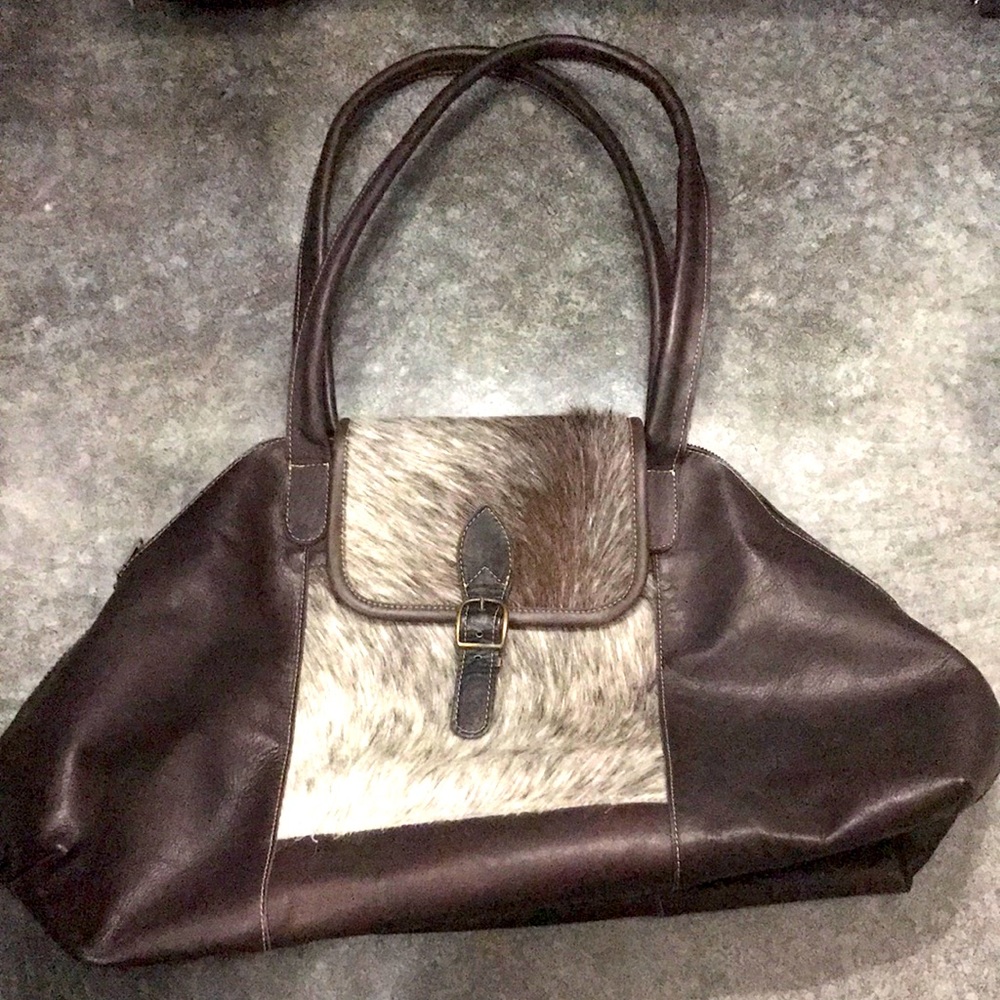 Leather and cow hide bowling bag
